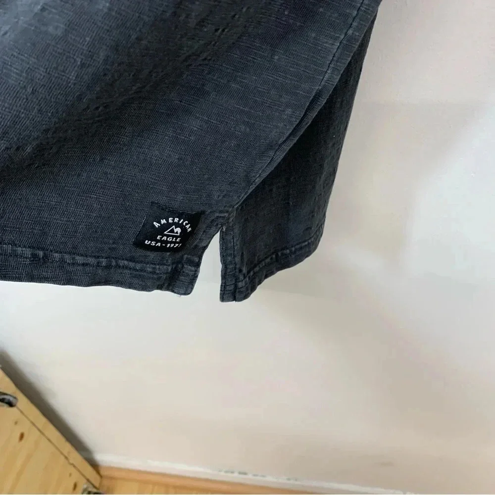 American Eagle‎ Long Sleeve Polo Men Medium Tall Gray Texture Collar 100% Cotton